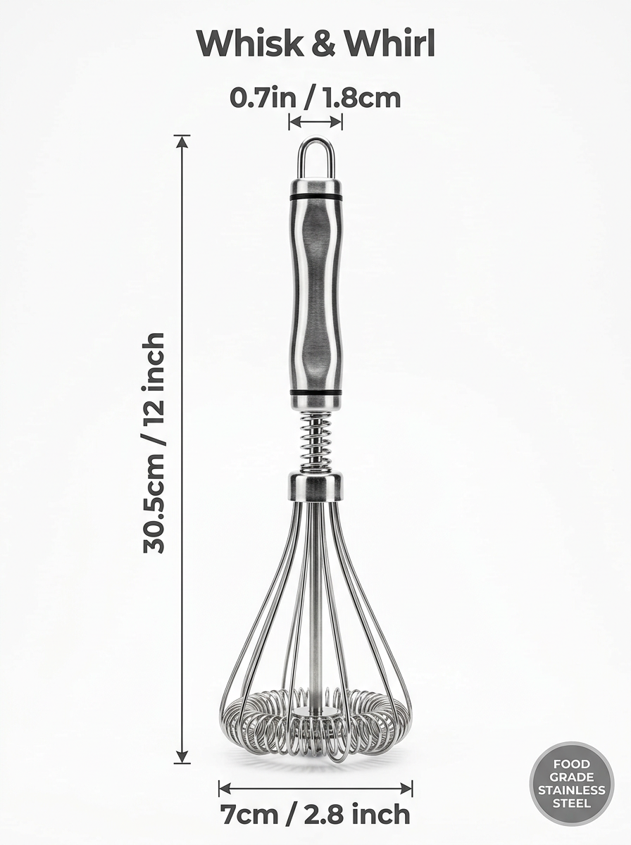 Whisk and Whirl™ Stainless Steel Hand-Push Rotary Whisk